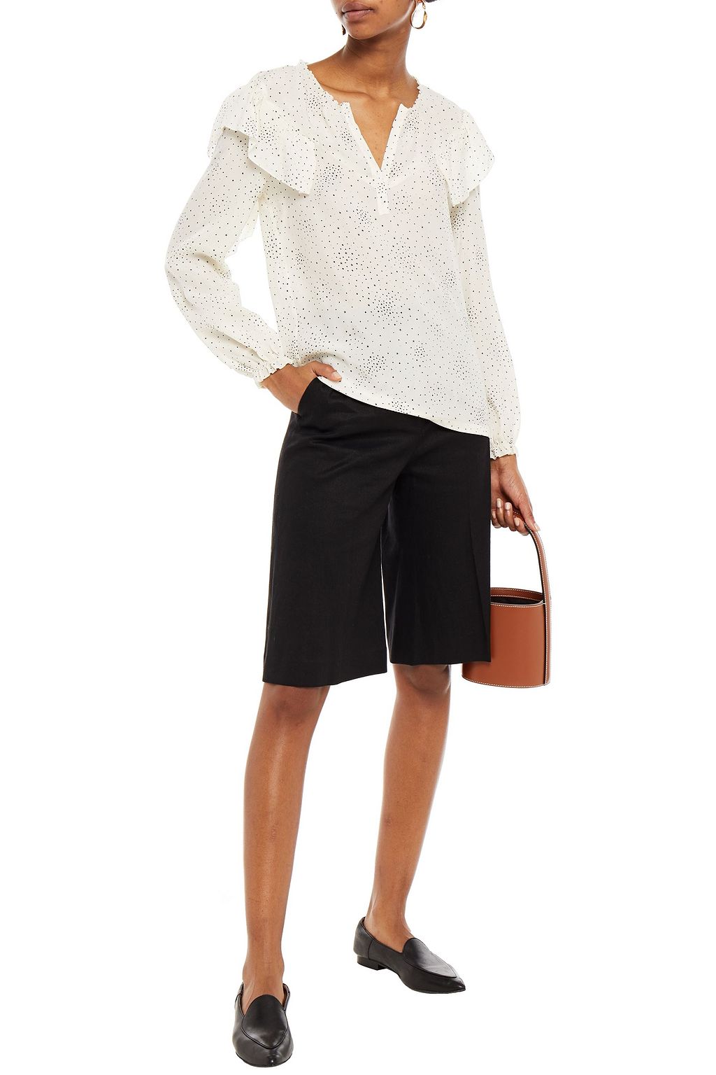 MAJE Ruffled printed washed-cupro blouse