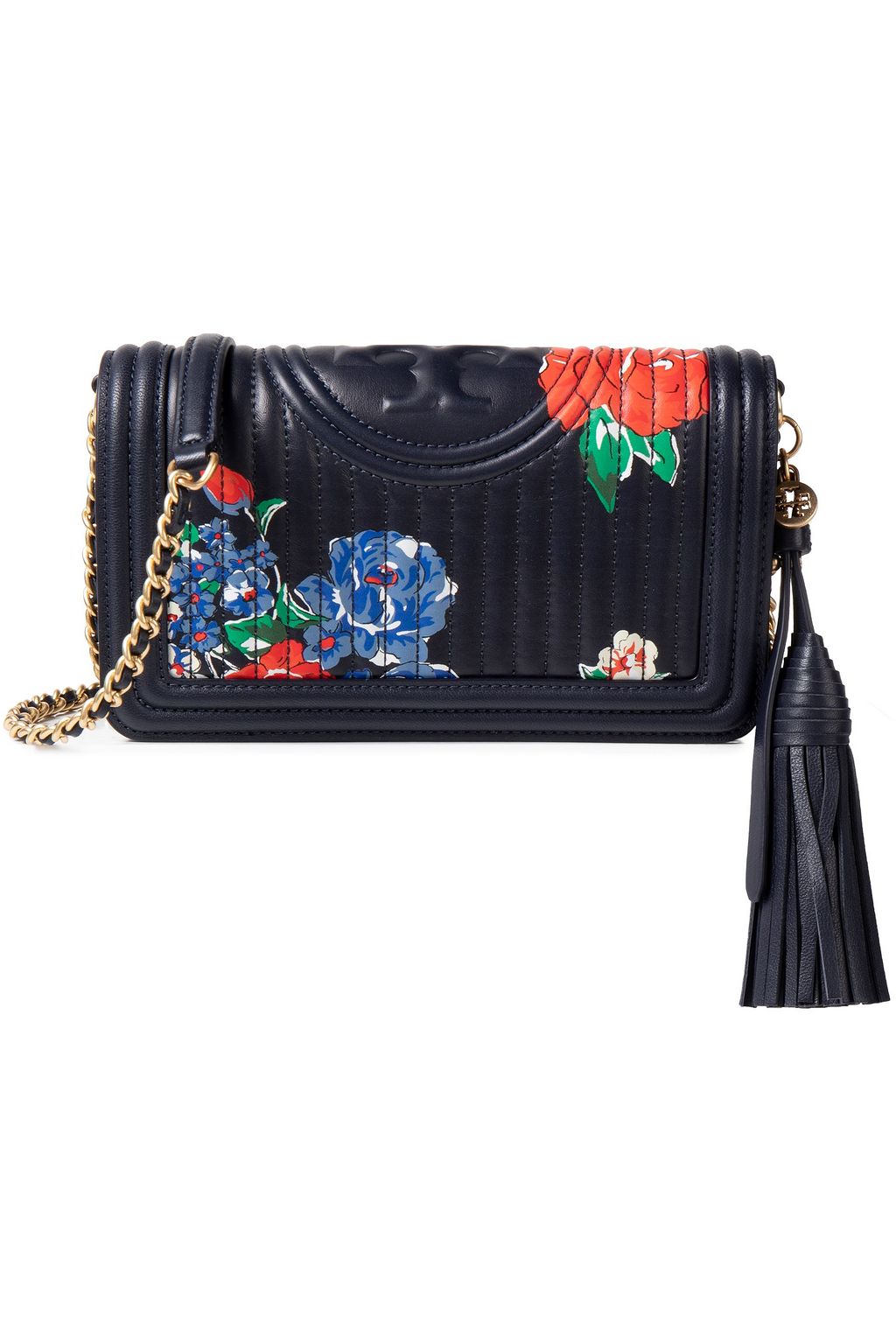 TORY BURCH Fleming quilted floral-print leather shoulder bag