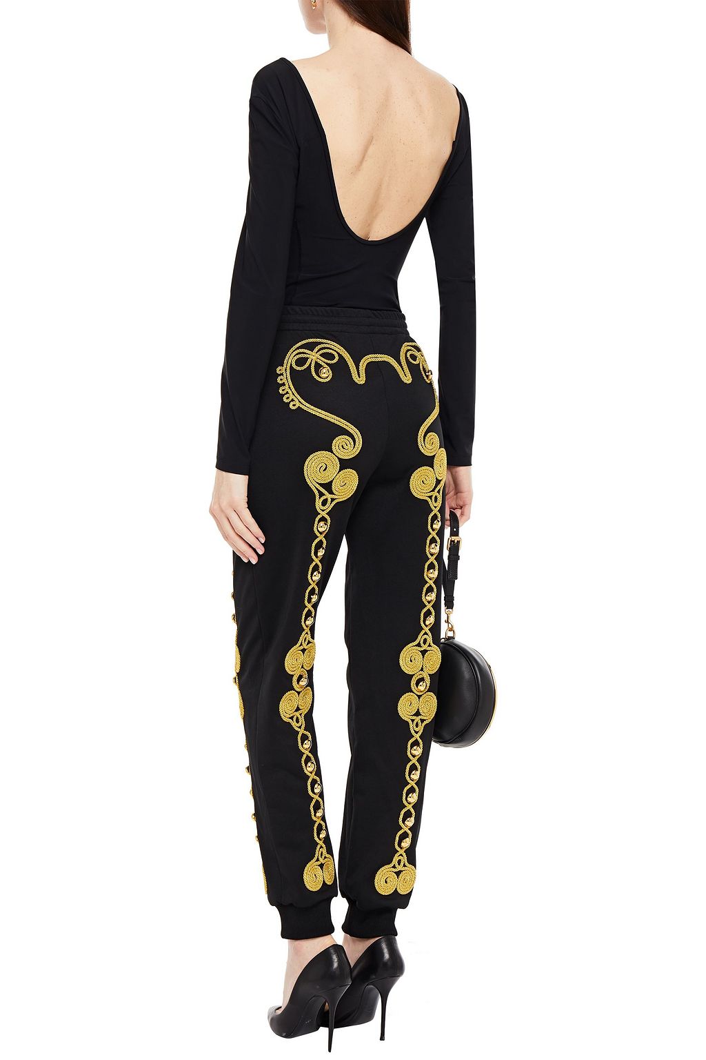 MOSCHINO Metallic embroidered jersey tapered pants