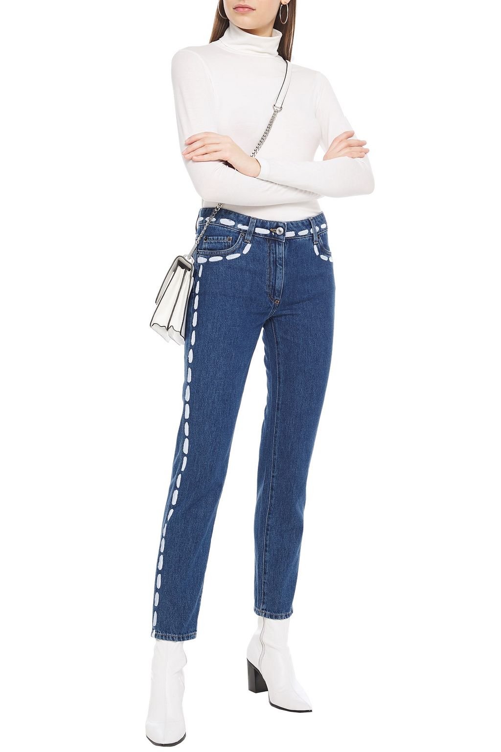 MOSCHINO Painted mid-rise slim-leg jeans