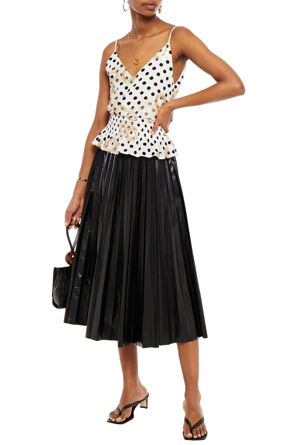 MAJE Embellished printed crepe camisole