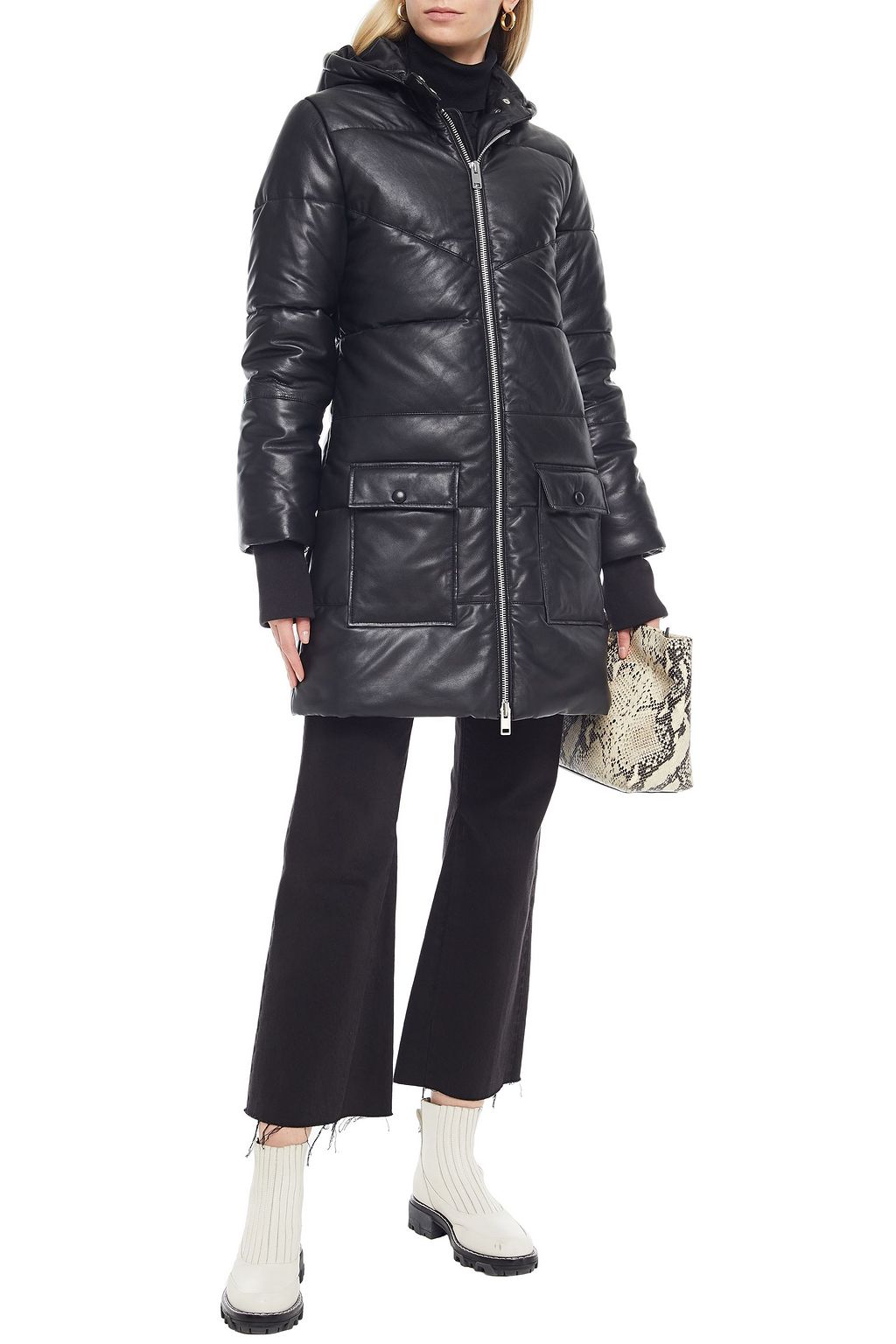 WALTER BAKER Robert quilted leather hooded coat