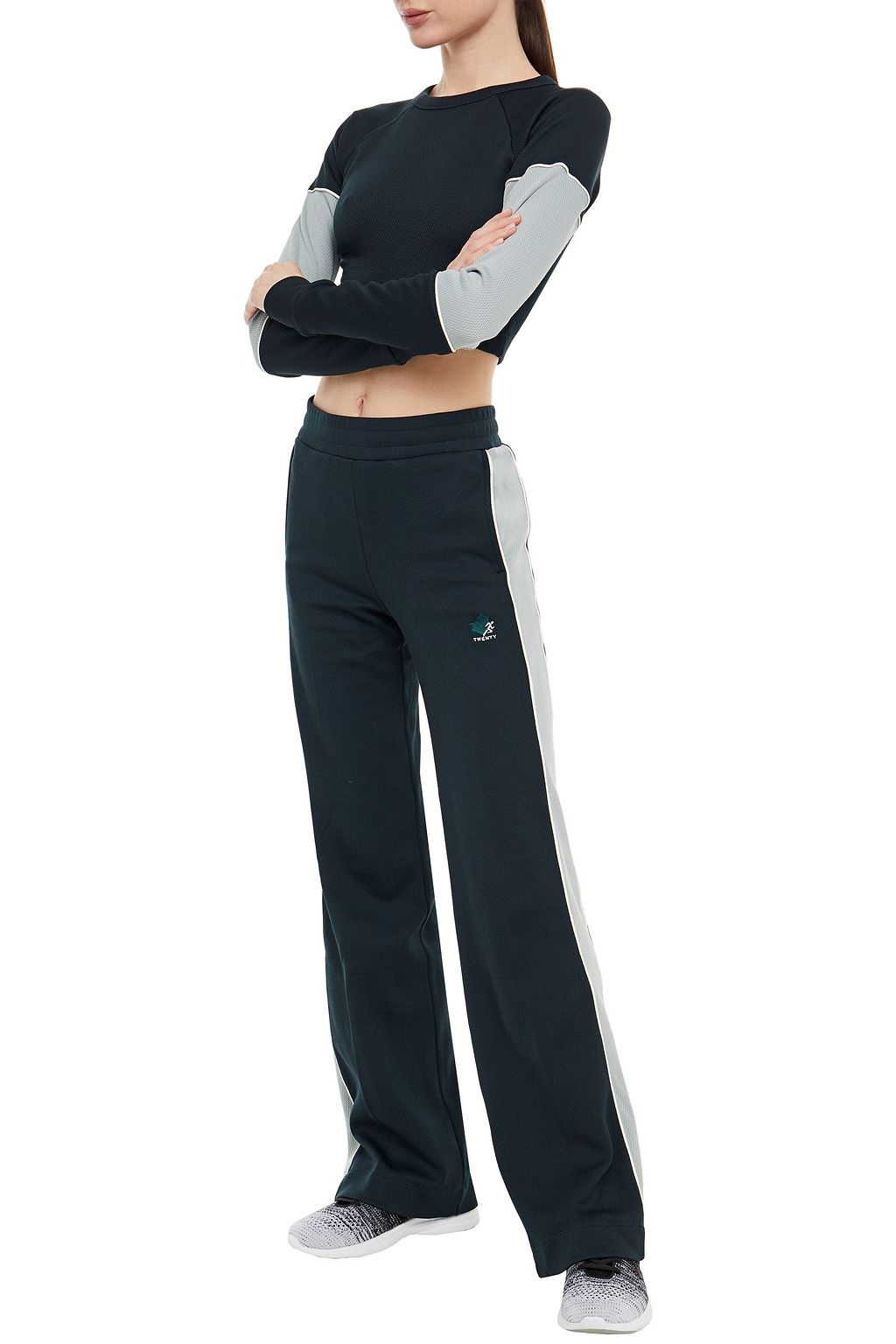 TWENTY MONTRÉAL Cropped two-tone cotton-blend jacquard top