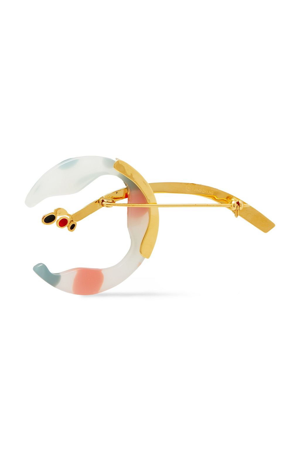 EJING ZHANG Morris 18-karat gold-plated, resin and glass brooch