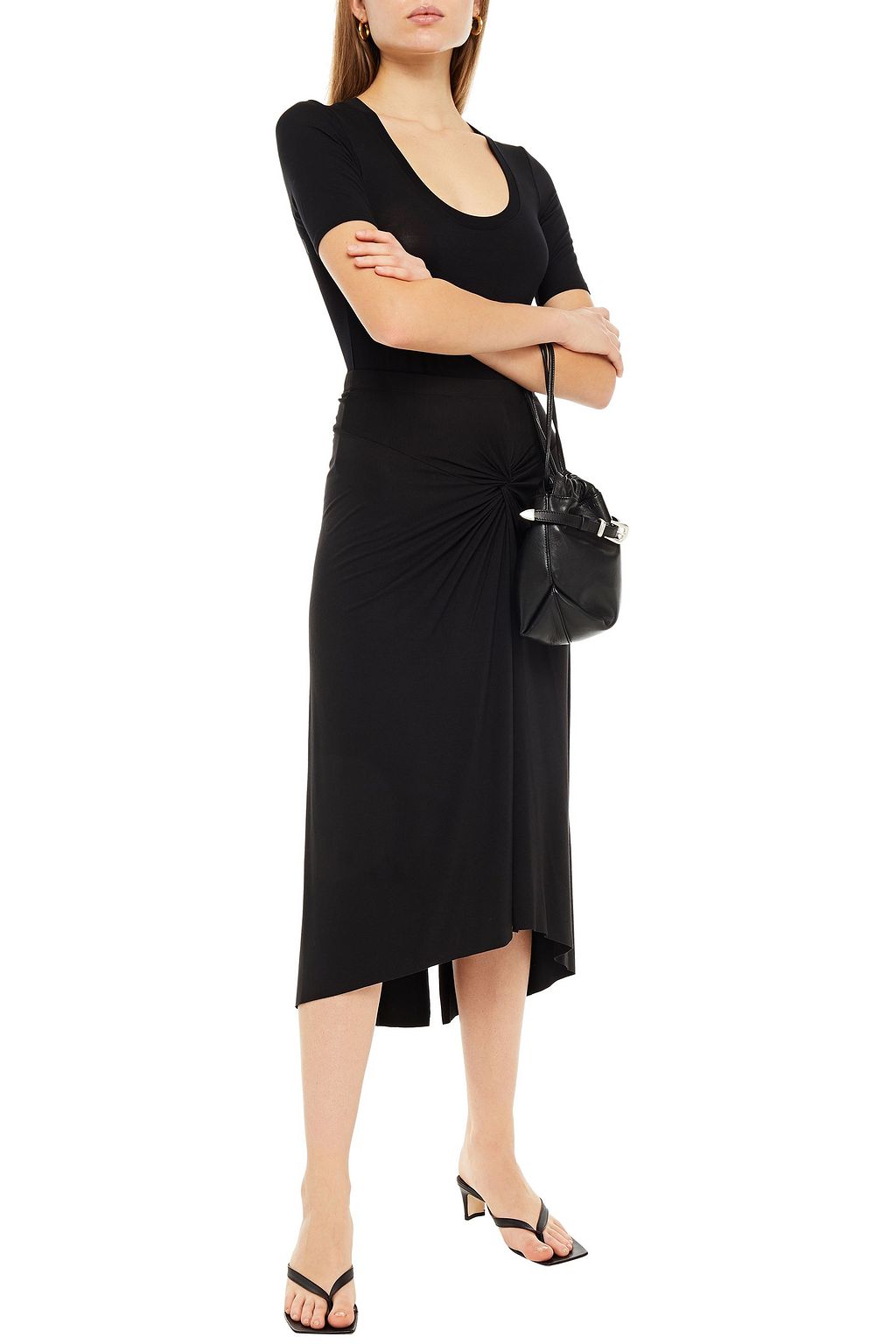 ENZA COSTA Asymmetric twisted stretch-jersey midi skirt