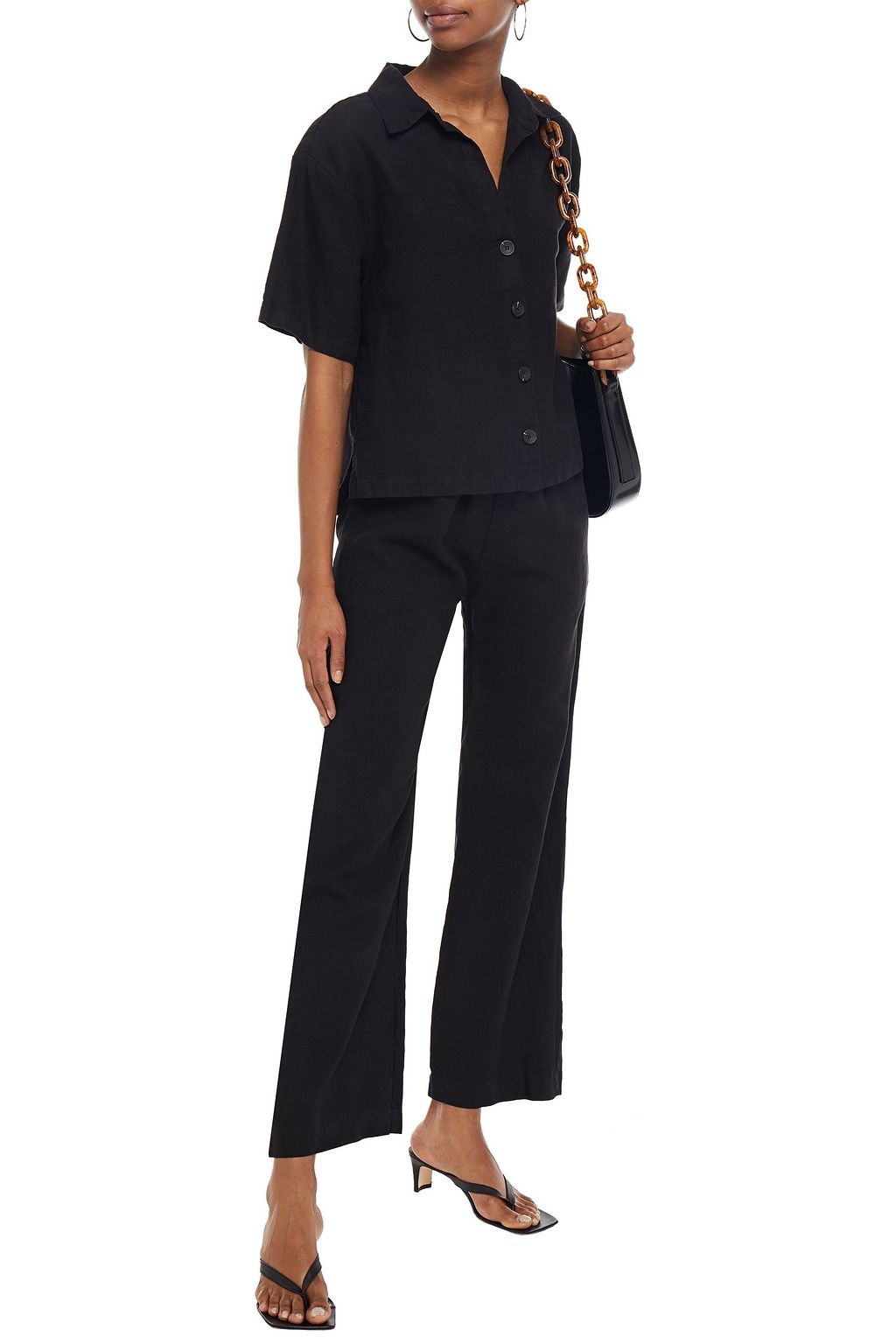 ENZA COSTA Gathered linen wide-leg pants