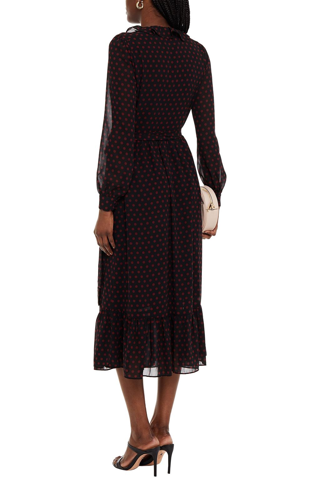 MICHAEL MICHAEL KORS Ruffled polka-dot crepe de chine midi wrap dress