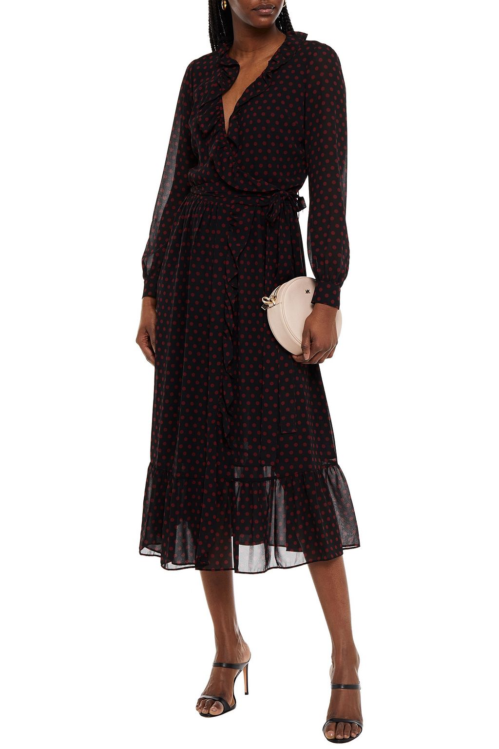 MICHAEL MICHAEL KORS Ruffled polka-dot crepe de chine midi wrap dress