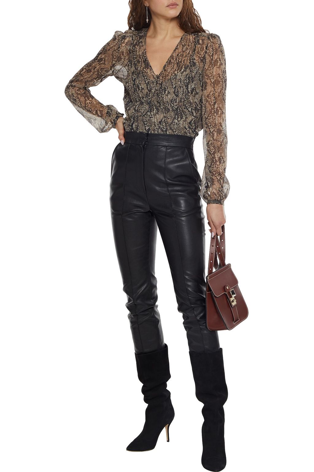 VERONICA BEARD Lowell pintucked snake-print silk-chiffon blouse