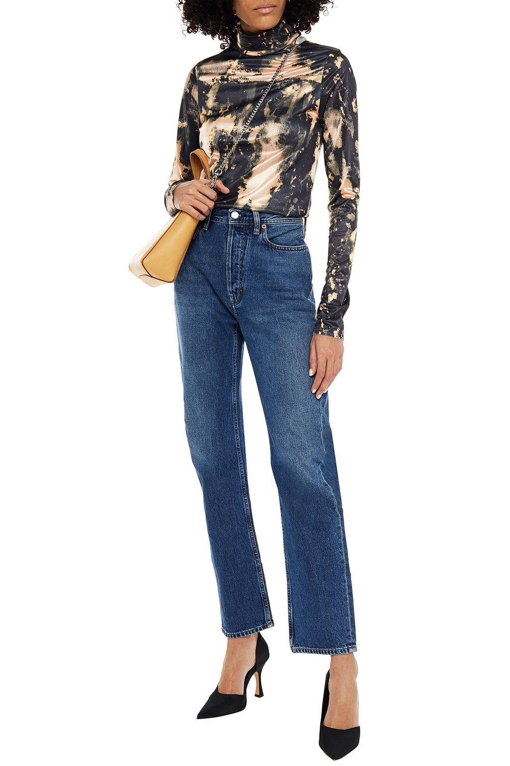ACNE STUDIOS Tie-dyed satin-jersey turtleneck top
