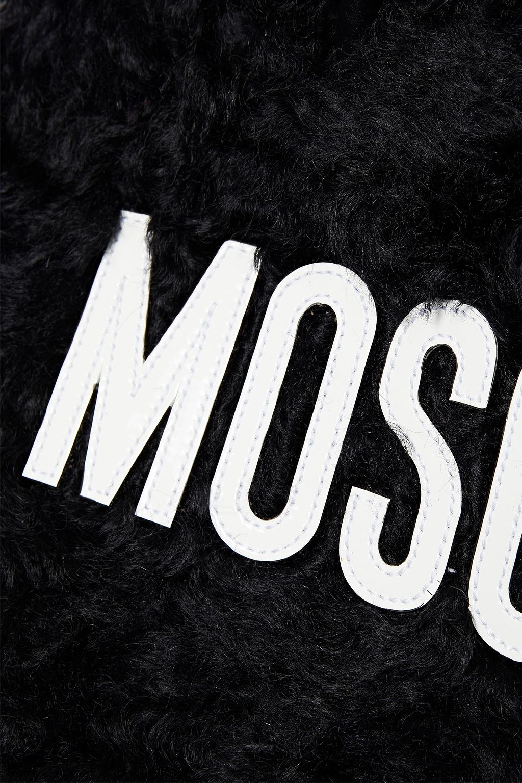 MOSCHINO Faux leather-trimmed appliquéd faux shearling tote