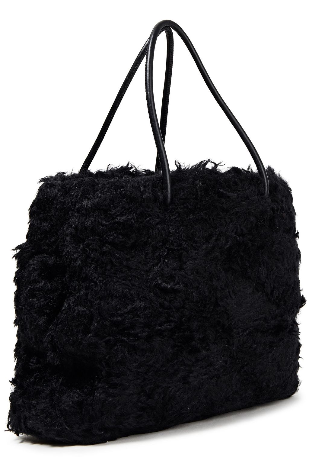 MOSCHINO Faux leather-trimmed appliquéd faux shearling tote