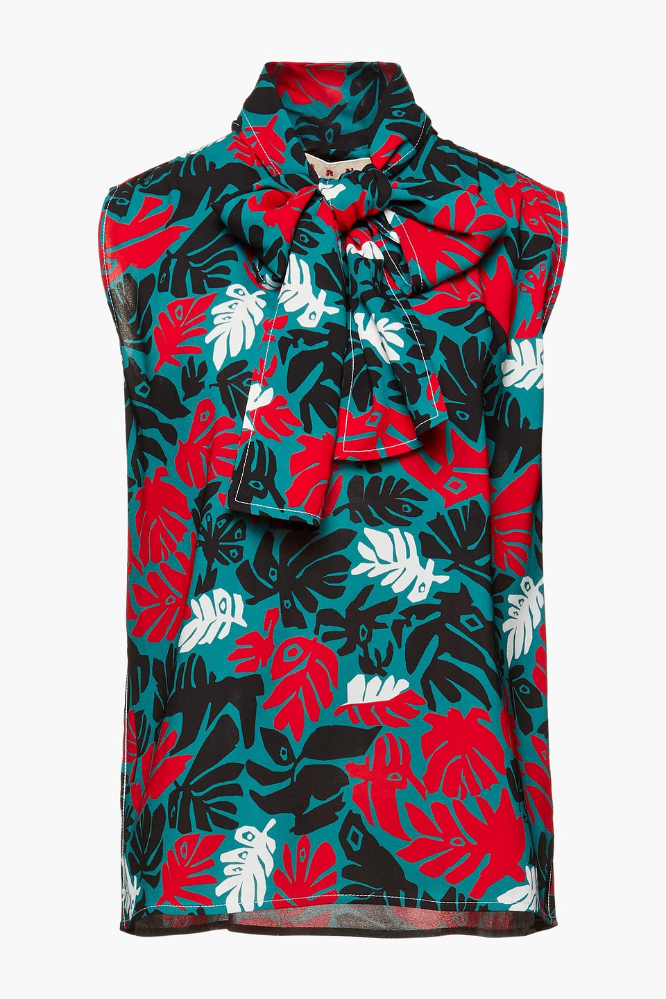 marni - pussy-bow printed crepe top - blue - it 42