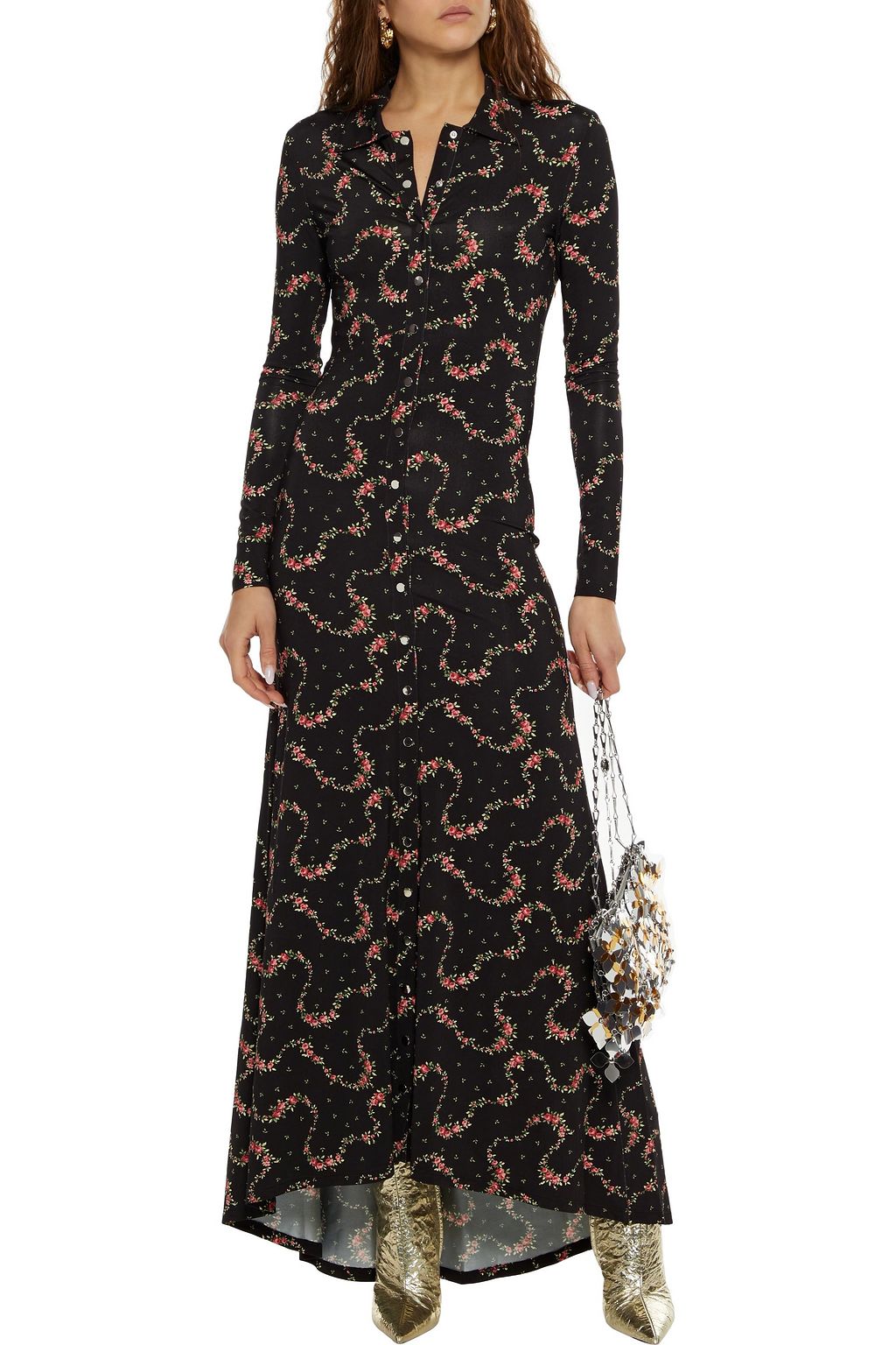 RABANNE Floral-print satin-jersey maxi dress