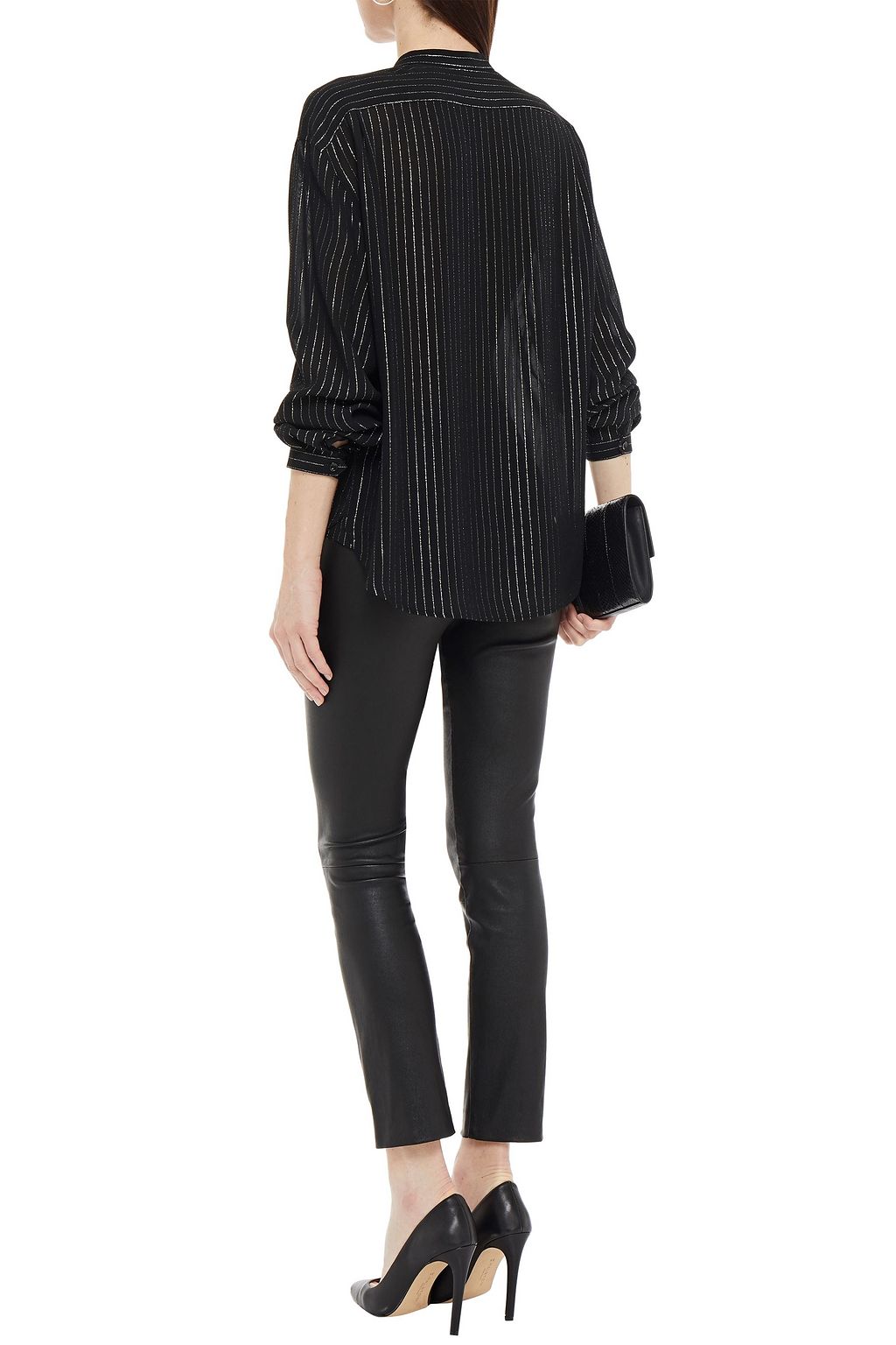 SAINT LAURENT Metallic pinstriped crepe top