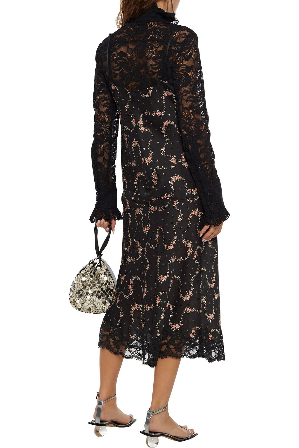 RABANNE Lace-trimmed printed satin camisole