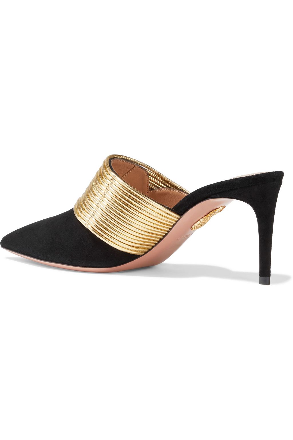AQUAZZURA Rendez Vous 75 suede and metallic faux leather mules