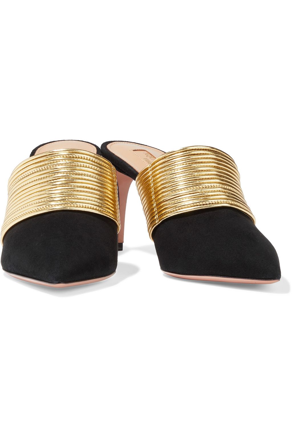 AQUAZZURA Rendez Vous 75 suede and metallic faux leather mules