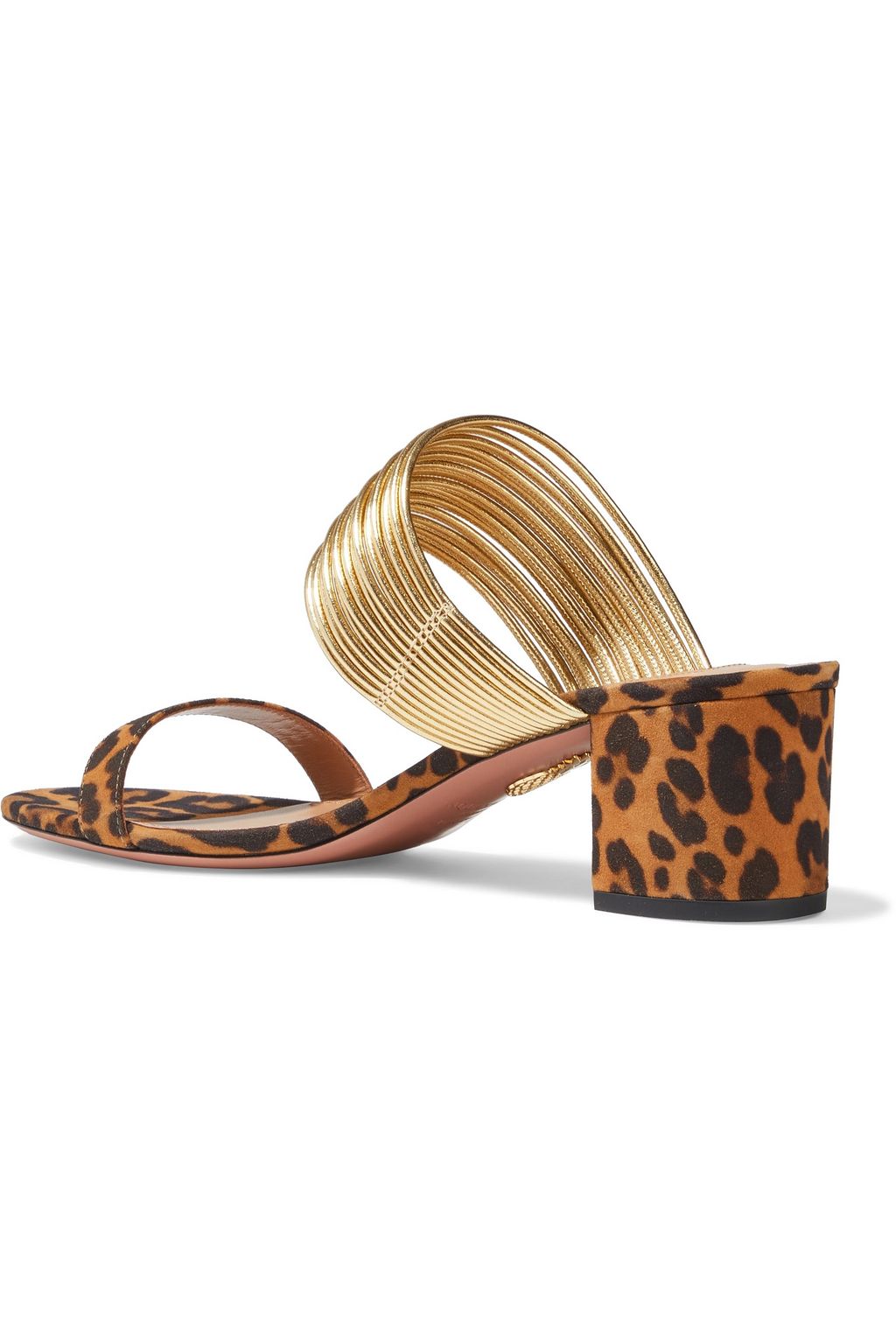 AQUAZZURA Rendez Vous 90 metallic faux leather and leopard-print suede mules
