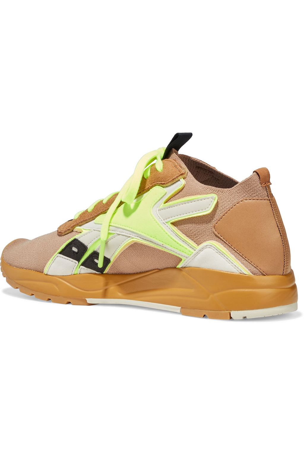 REEBOK X VICTORIA BECKHAM Bolton neon-trimmed stretch-knit, leather and suede sneakers
