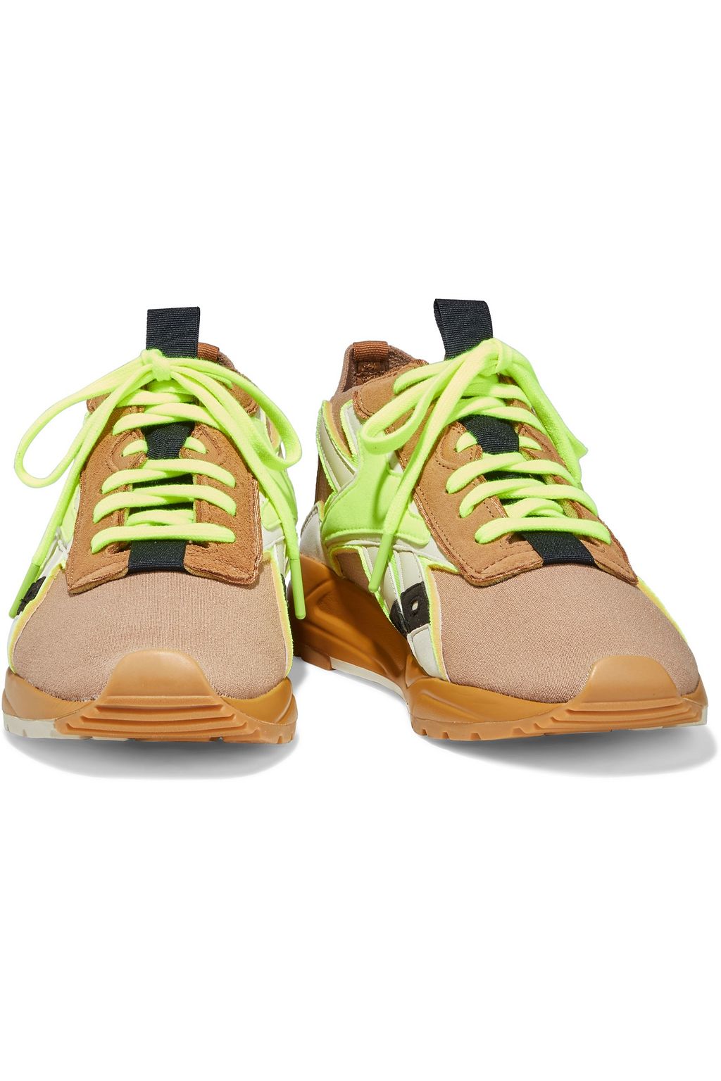 REEBOK X VICTORIA BECKHAM Bolton neon-trimmed stretch-knit, leather and suede sneakers