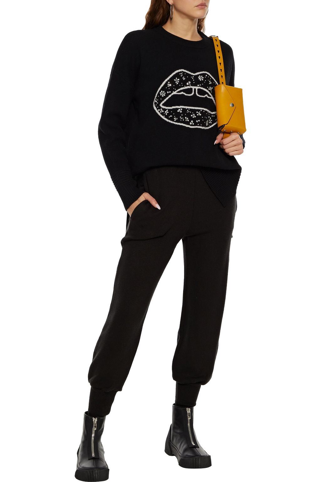 MARKUS LUPFER Crystal-embellished intarsia merino wool sweater
