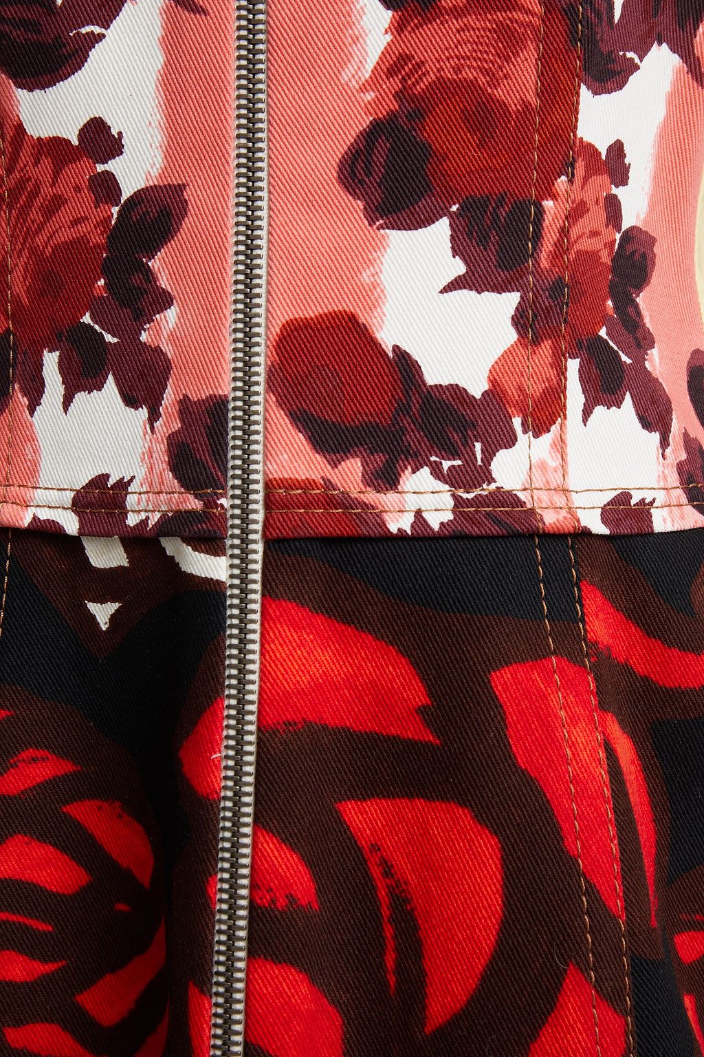 MARNI Leather-paneled floral-print cotton-blend drill dress
