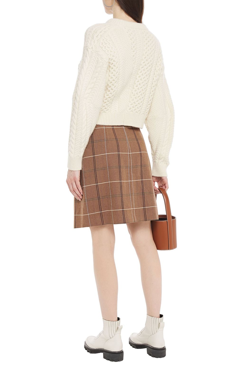 ACNE STUDIOS Herringbone checked wool and cotton-blend mini wrap skirt