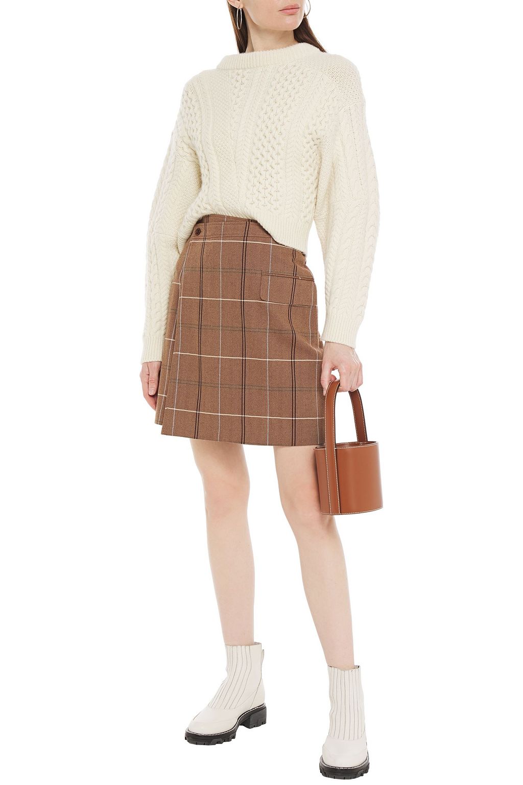 ACNE STUDIOS Herringbone checked wool and cotton-blend mini wrap skirt