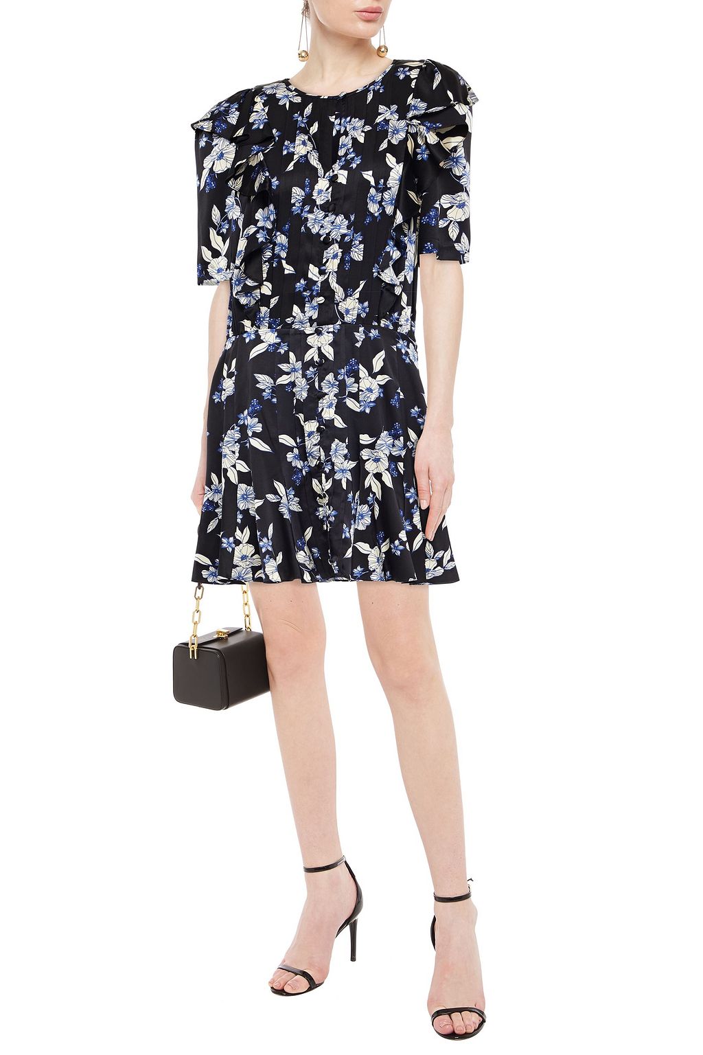 VERONICA BEARD Camillie ruffled floral-print silk-blend satin mini dress