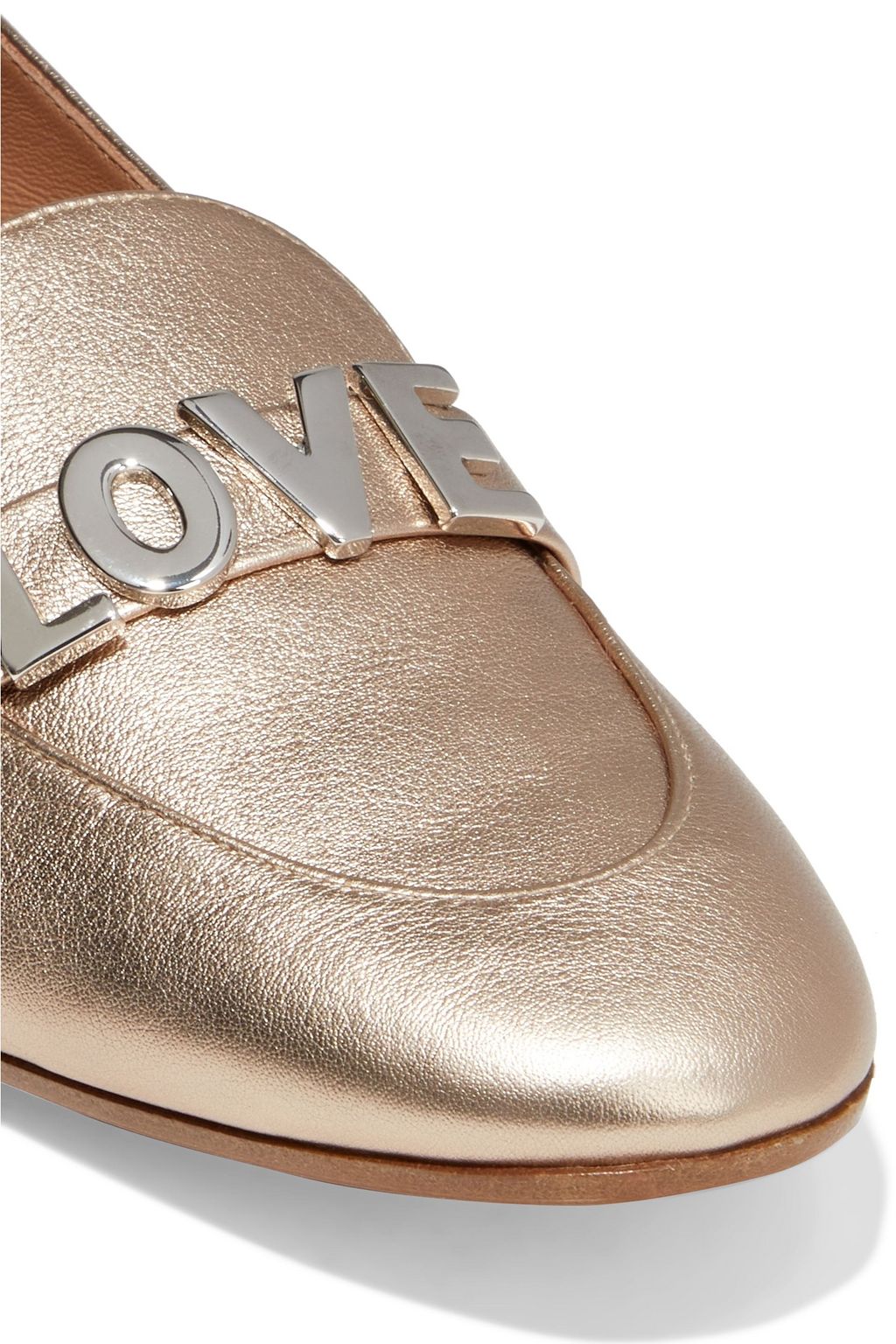 AQUAZZURA Love Life metallic textured-leather collapsible-heel loafers