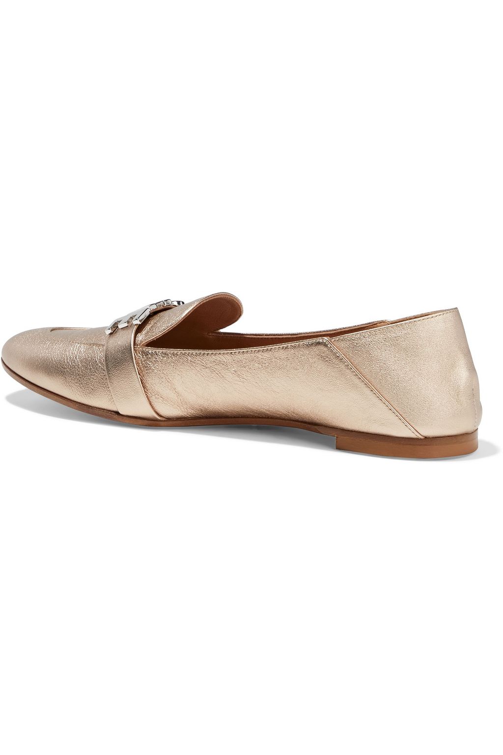 AQUAZZURA Love Life metallic textured-leather collapsible-heel loafers