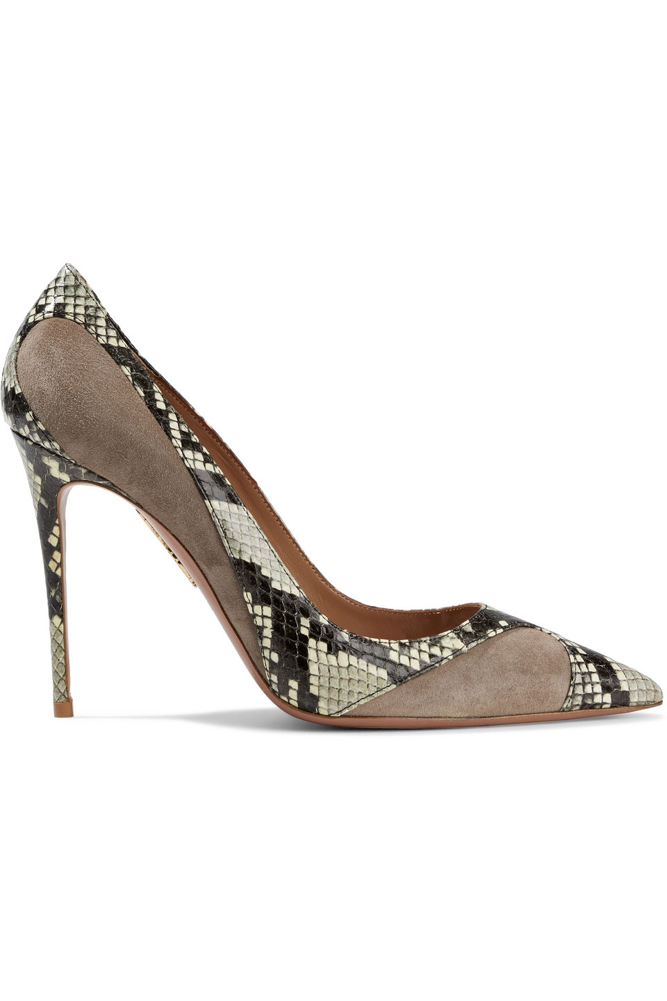 Aquazzura Woman Satine 105 Snake-effect Leather And Suede Pumps Gray Size 37