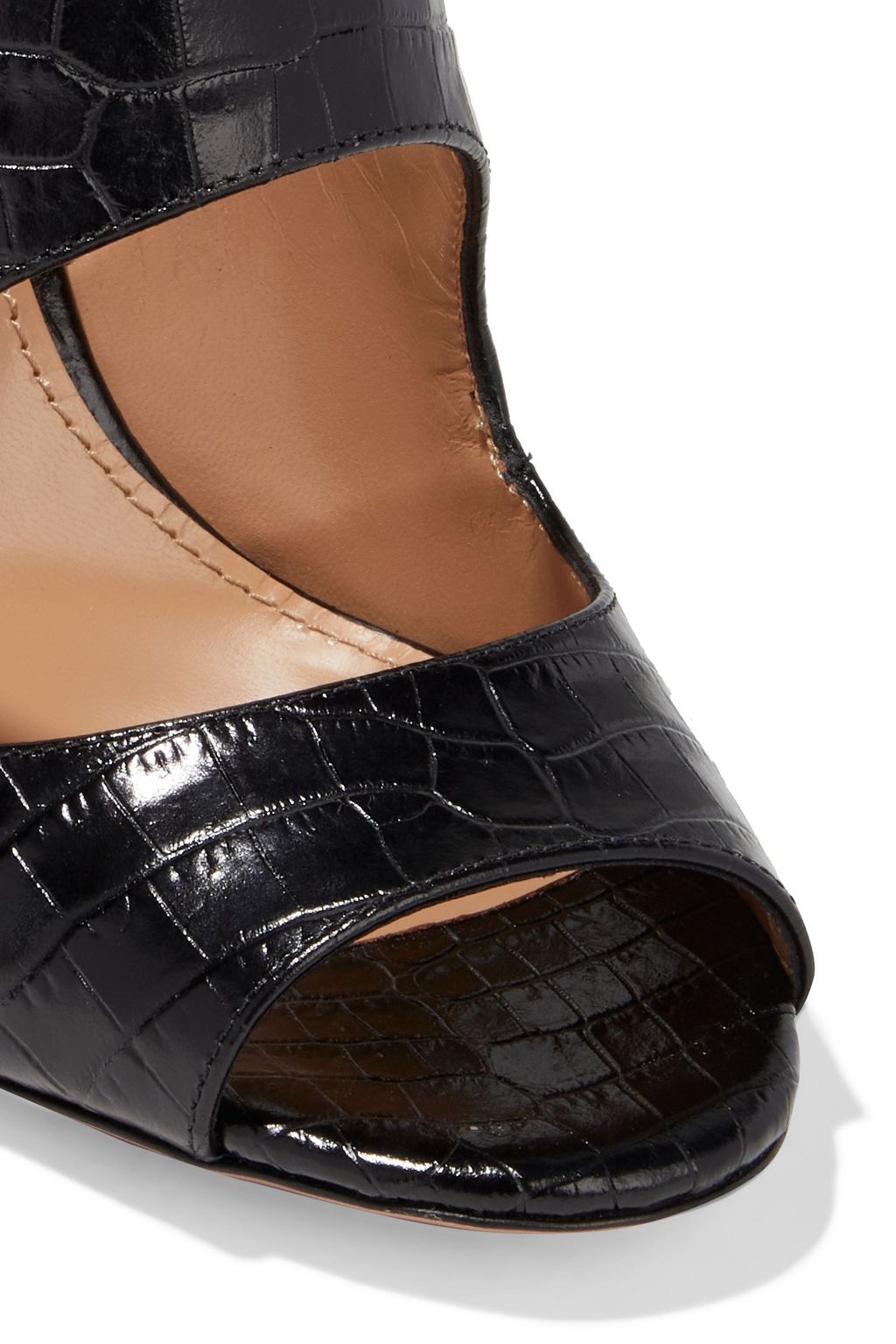 AQUAZZURA Forever 95 cutout croc-effect leather mules