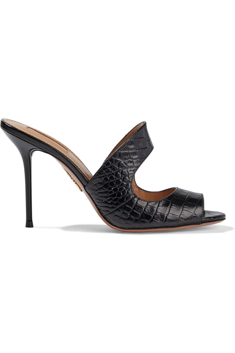 Aquazzura Woman Forever 95 Cutout Croc-effect Leather Mules Black Size 37.5