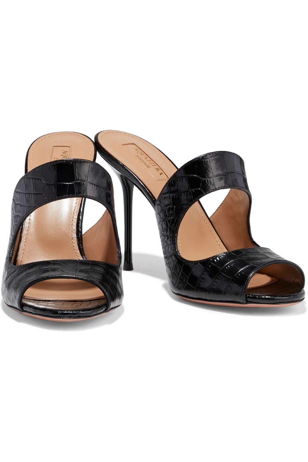 AQUAZZURA Forever 95 cutout croc-effect leather mules