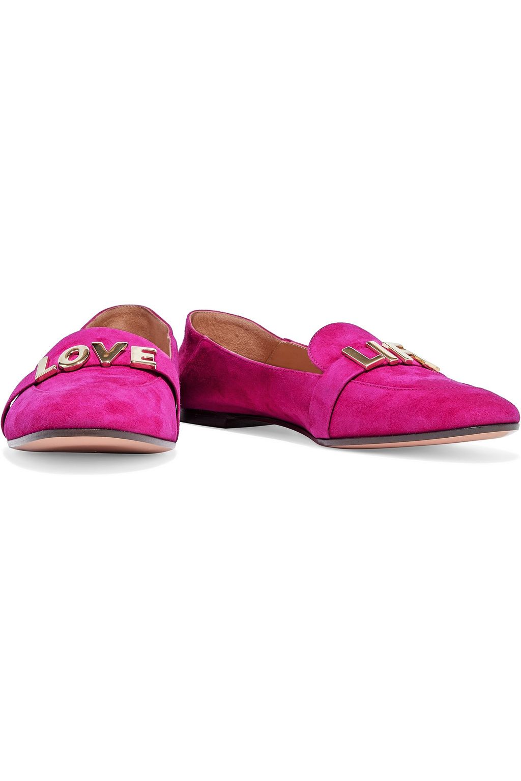 AQUAZZURA Love Life embellished suede collapsible-heel loafers