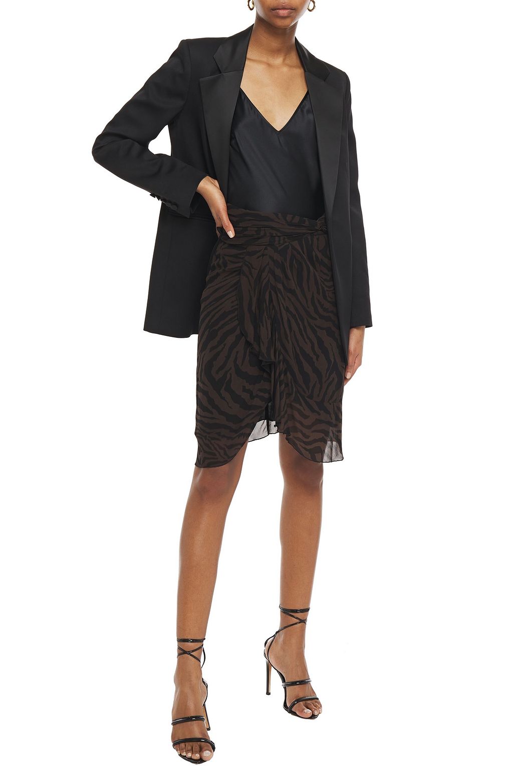 BA&SH Scarlette wrap-effect ruched zebra-print georgette skirt