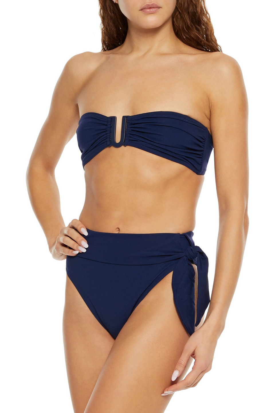 Click to view more detailed imagery on our partner's website Zimmermann Ruched Printed Bandeau Bikini Top In Navy