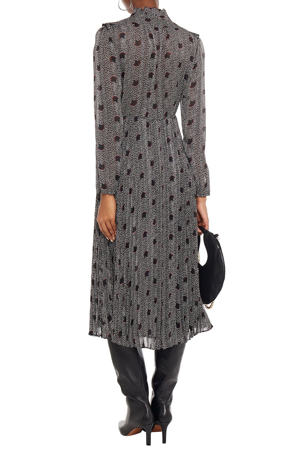 BA&SH Paris ruffle-trimmed pleated metallic printed jacquard midi dress