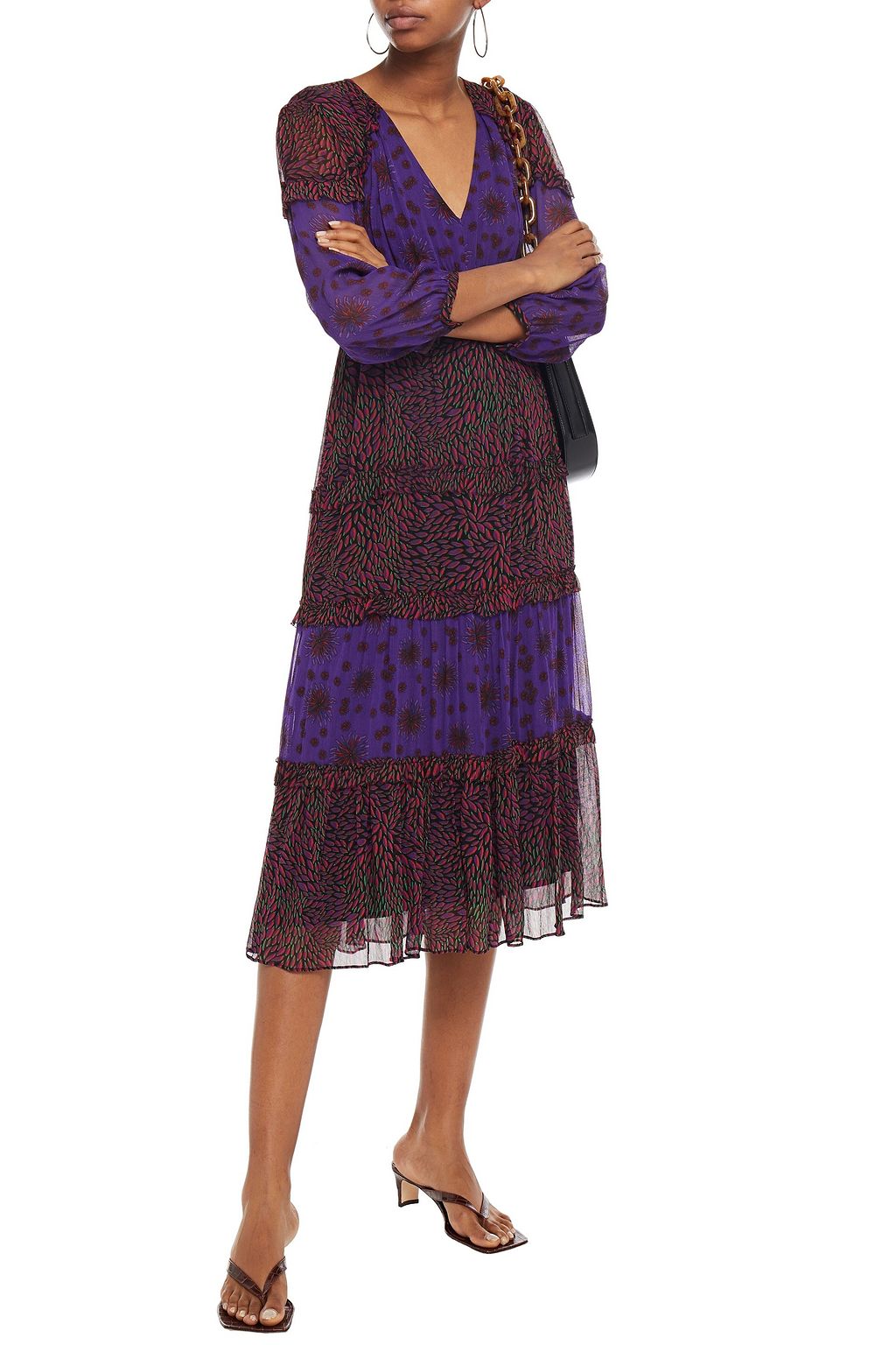 BA&SH Gypsy tiered printed crepon midi dress