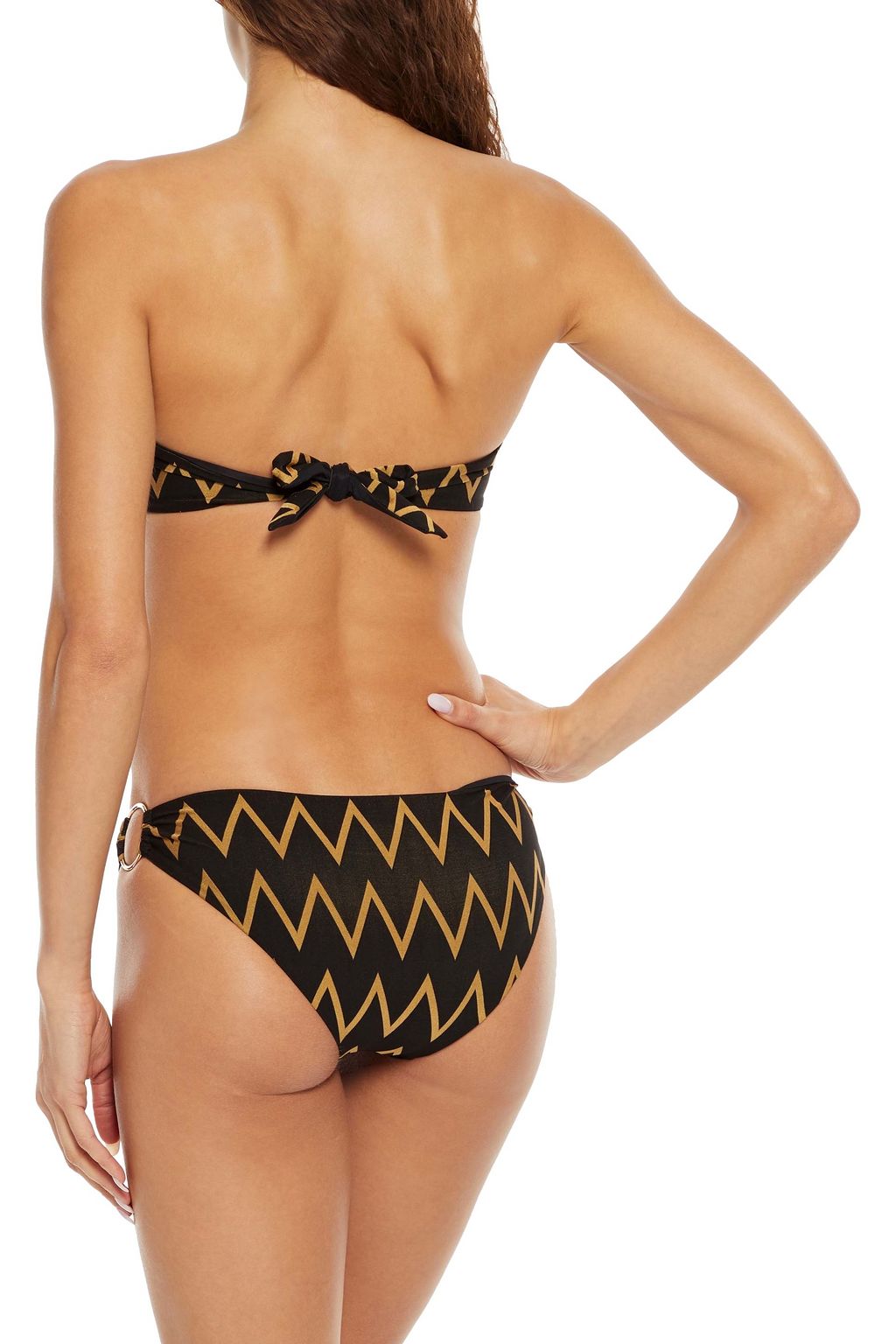 MELISSA ODABASH Evita ring-embellished metallic printed bandeau bikini top