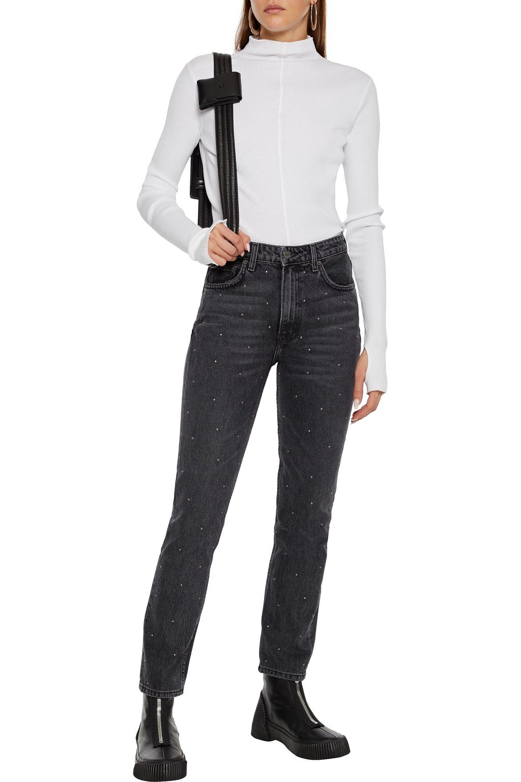 REFORMATION Harley studded distressed high-rise slim-leg jeans