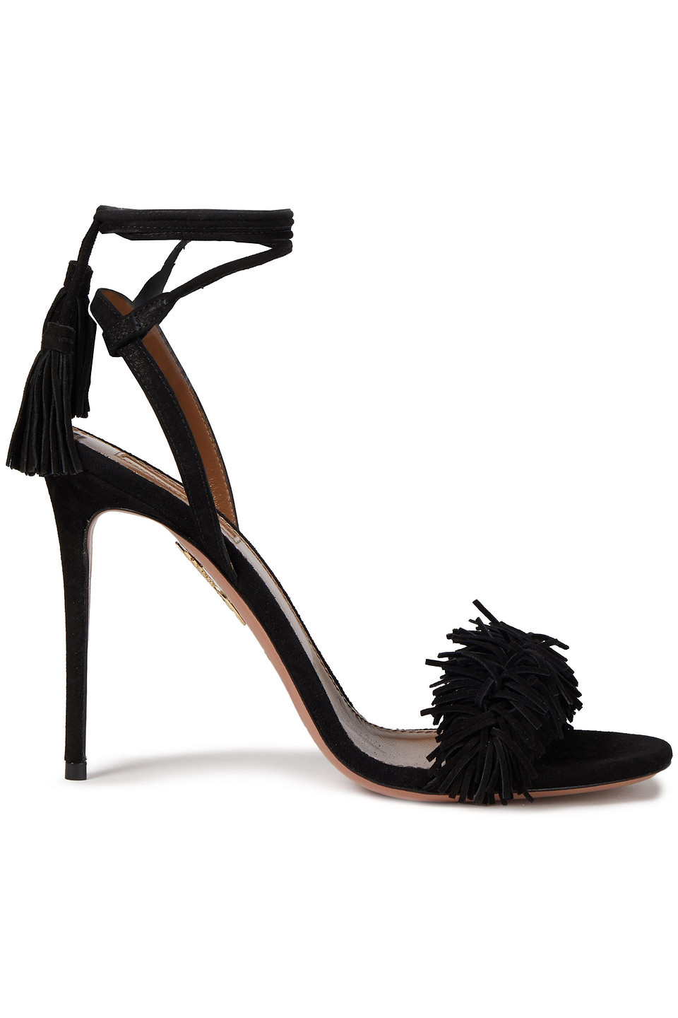 Aquazzura Woman Wild Thing 105 Fringed Suede Sandals Black Size 36