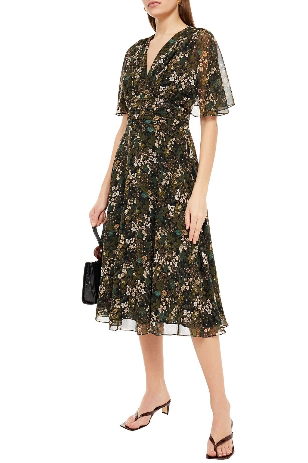 DIANE VON FURSTENBERG Gathered printed chiffon midi dress