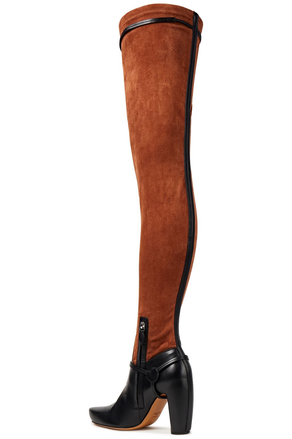 LANVIN Paneled leather and stretch-suede over-the-knee boots