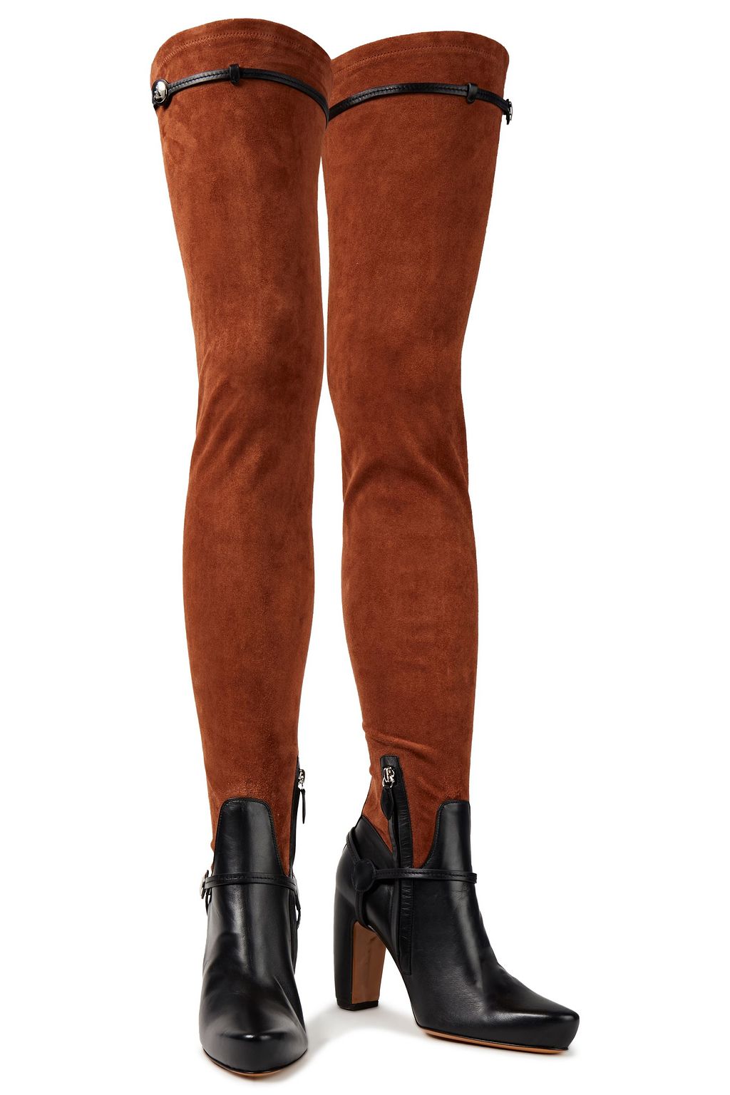 LANVIN Paneled leather and stretch-suede over-the-knee boots