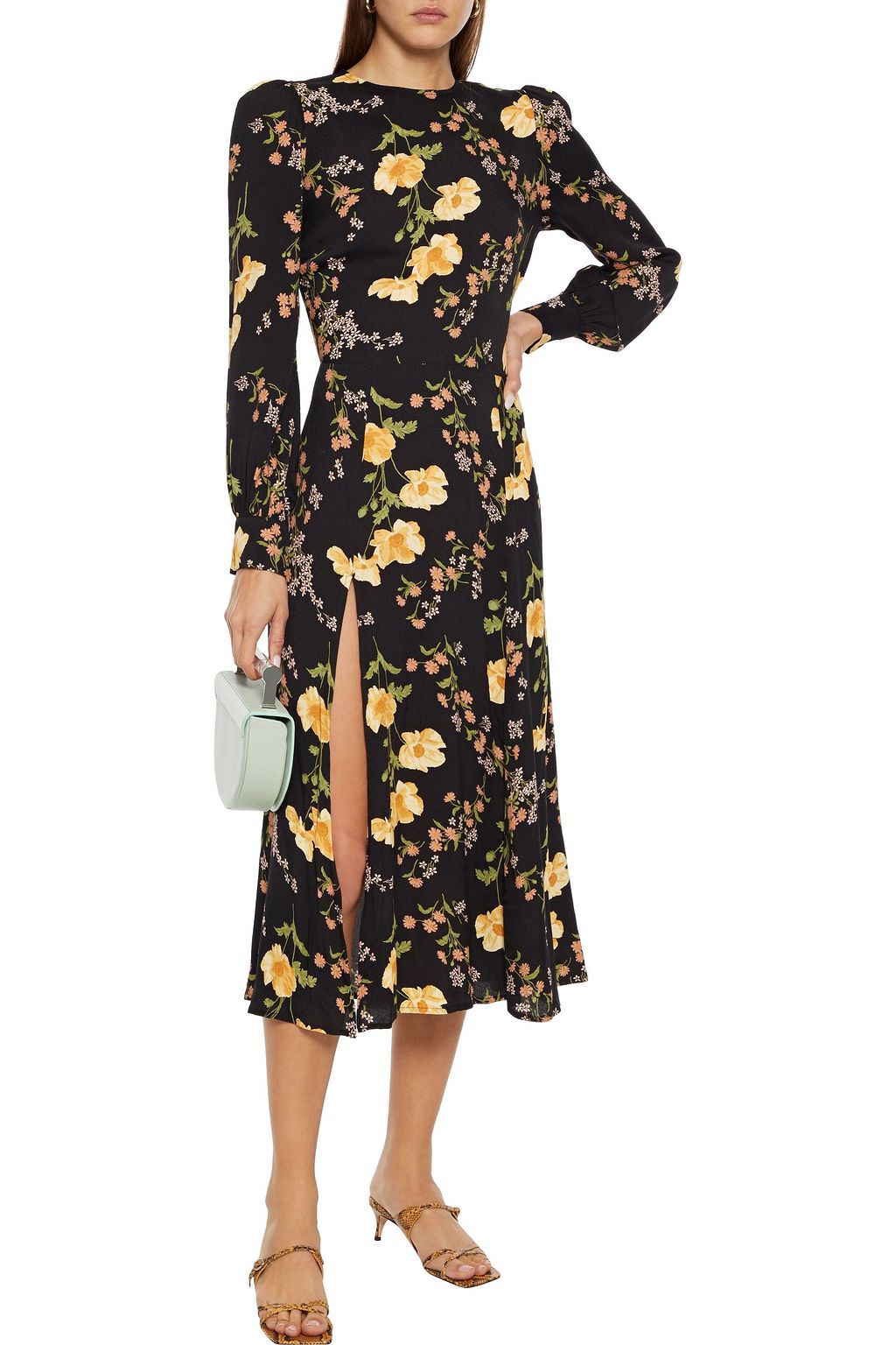 REFORMATION Beechwood gathered printed crepe midi dress
