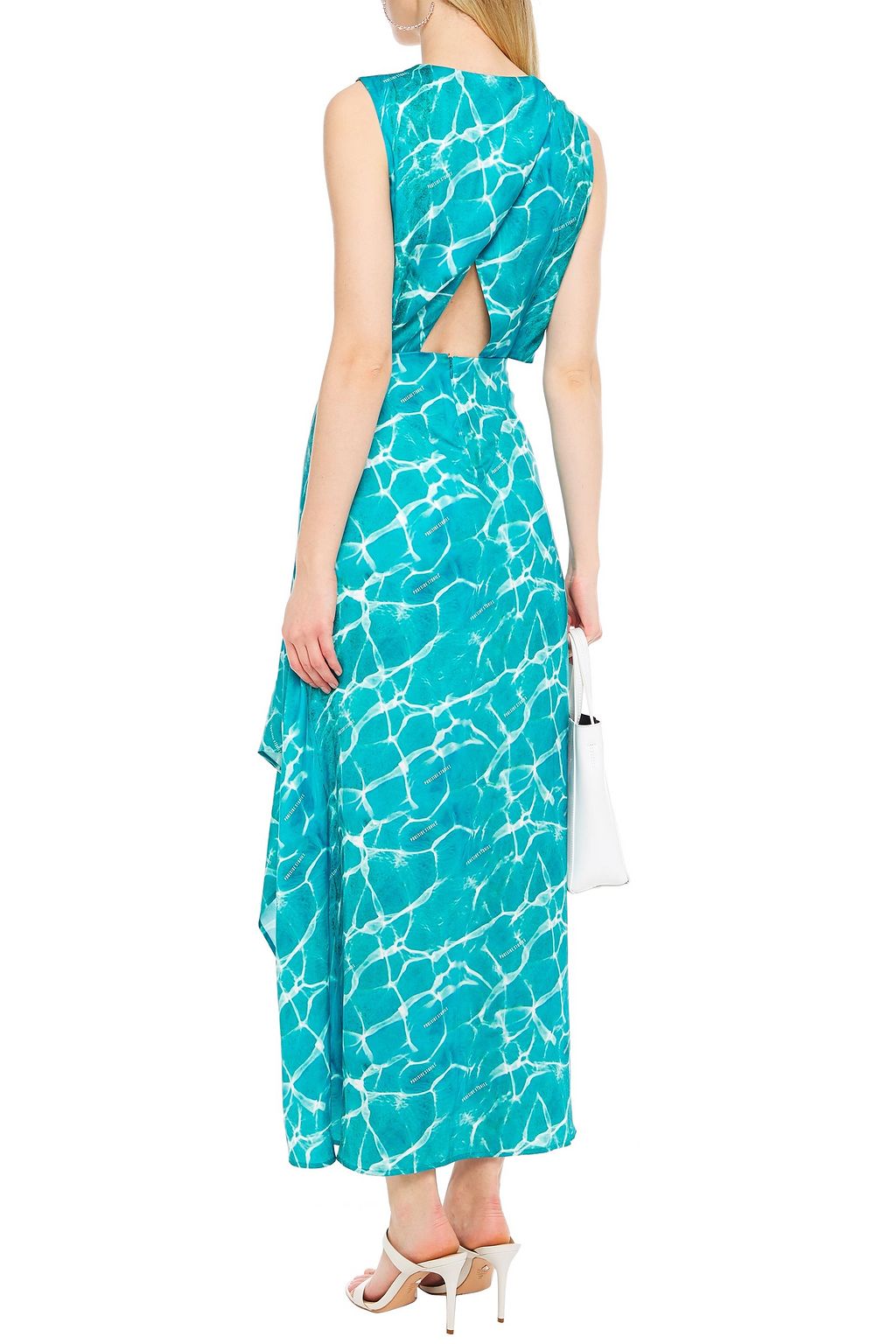 MAJE Cutout twisted printed sateen maxi dress