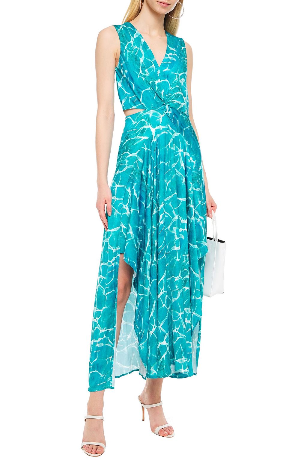 MAJE Cutout twisted printed sateen maxi dress